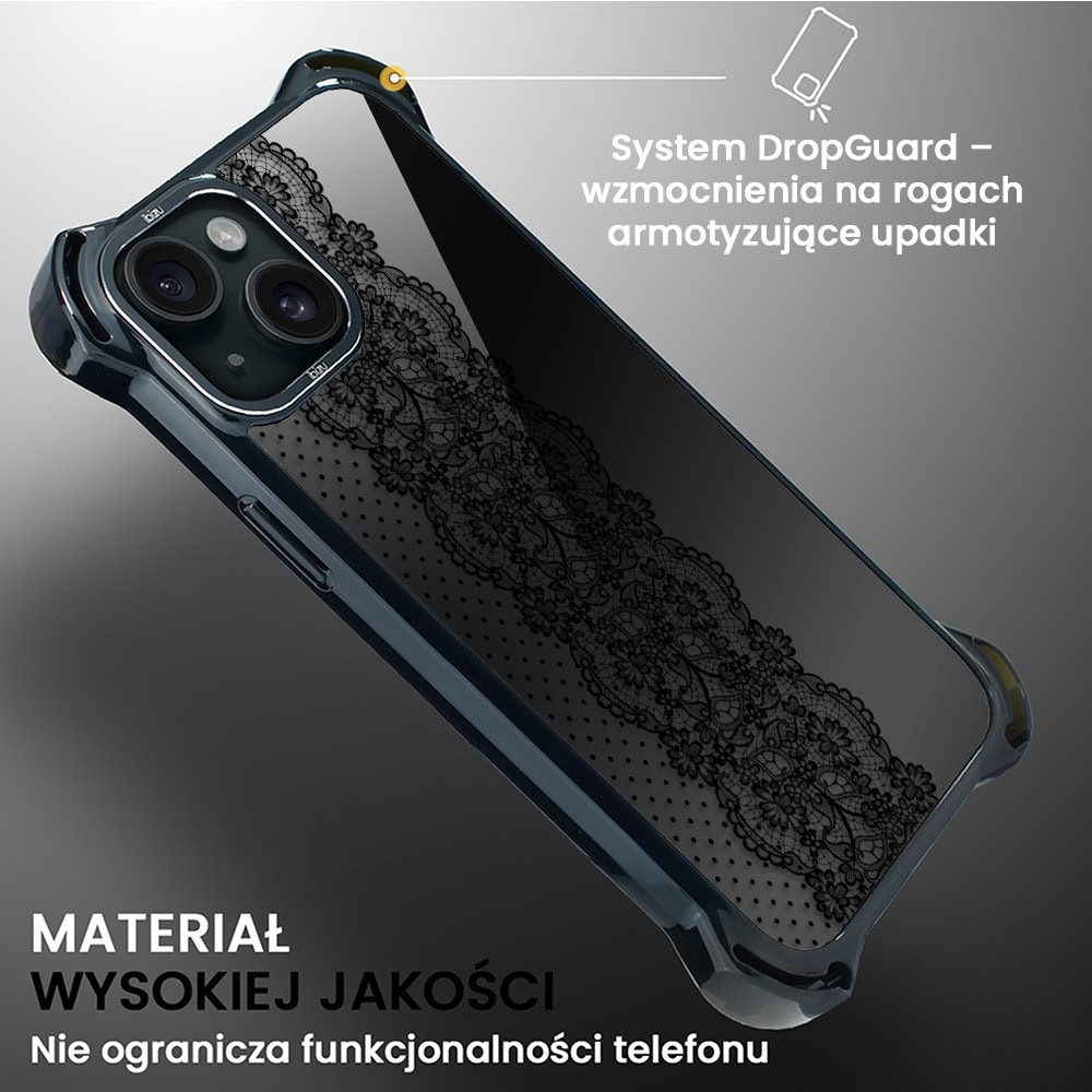 Etui do iPhone 15, Ibizu DropGuard Ultra z MagSafe, Midnight, Ornamentowa koronka