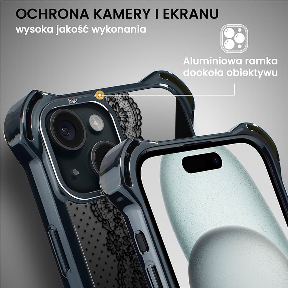 Etui do iPhone 15, Ibizu DropGuard Ultra z MagSafe, Midnight, Ornamentowa koronka