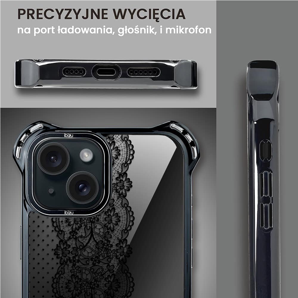 Etui do iPhone 15, Ibizu DropGuard Ultra z MagSafe, Midnight, Ornamentowa koronka