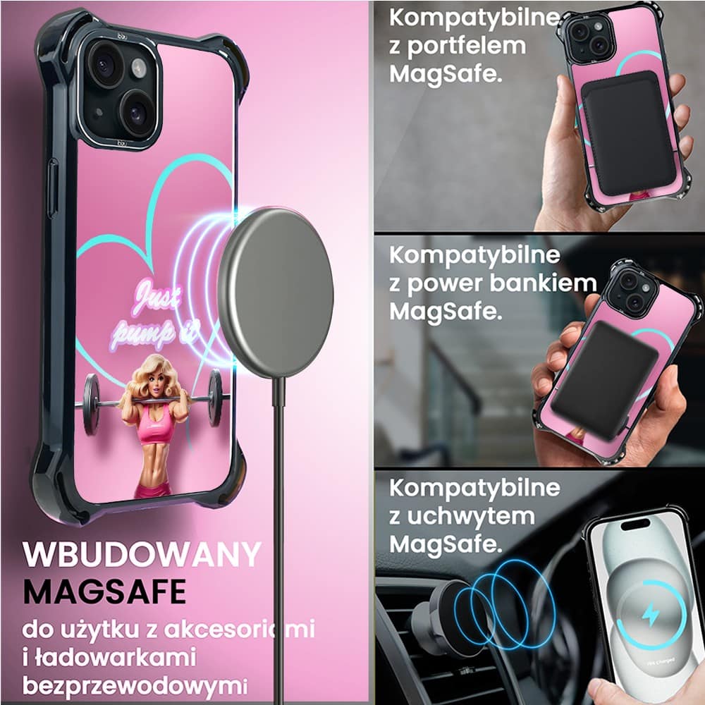Etui do iPhone 15, Ibizu DropGuard Ultra z MagSafe, #Move, Pump it love