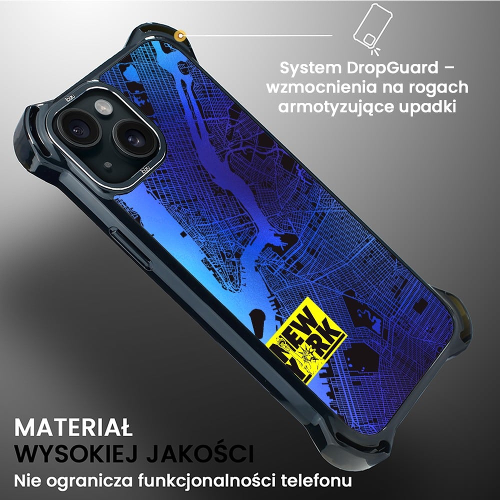 Etui do iPhone 15 Plus, Ibizu DropGuard Ultra z MagSafe, Mapy Świata, New York