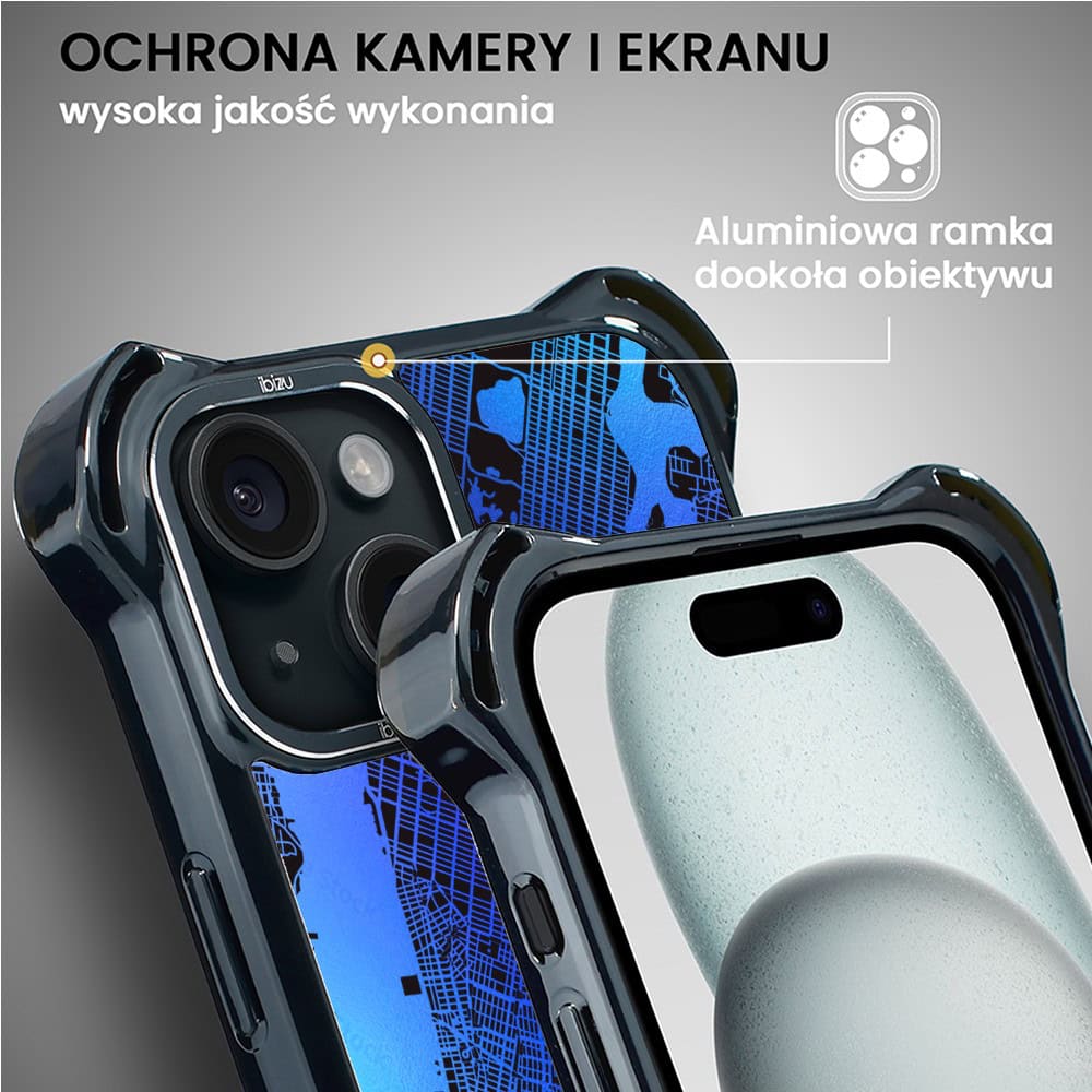 Etui do iPhone 15 Plus, Ibizu DropGuard Ultra z MagSafe, Mapy Świata, New York