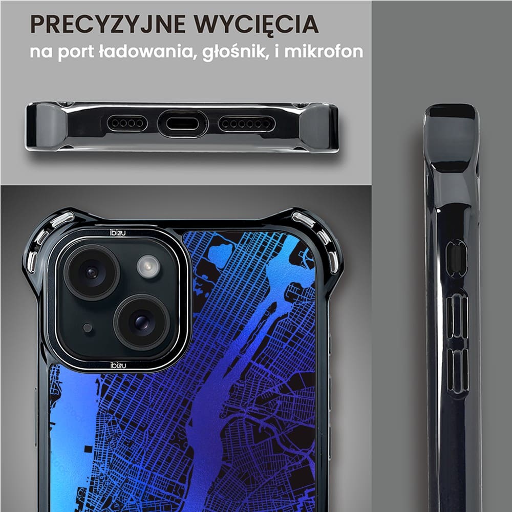 Etui do iPhone 15 Plus, Ibizu DropGuard Ultra z MagSafe, Mapy Świata, New York