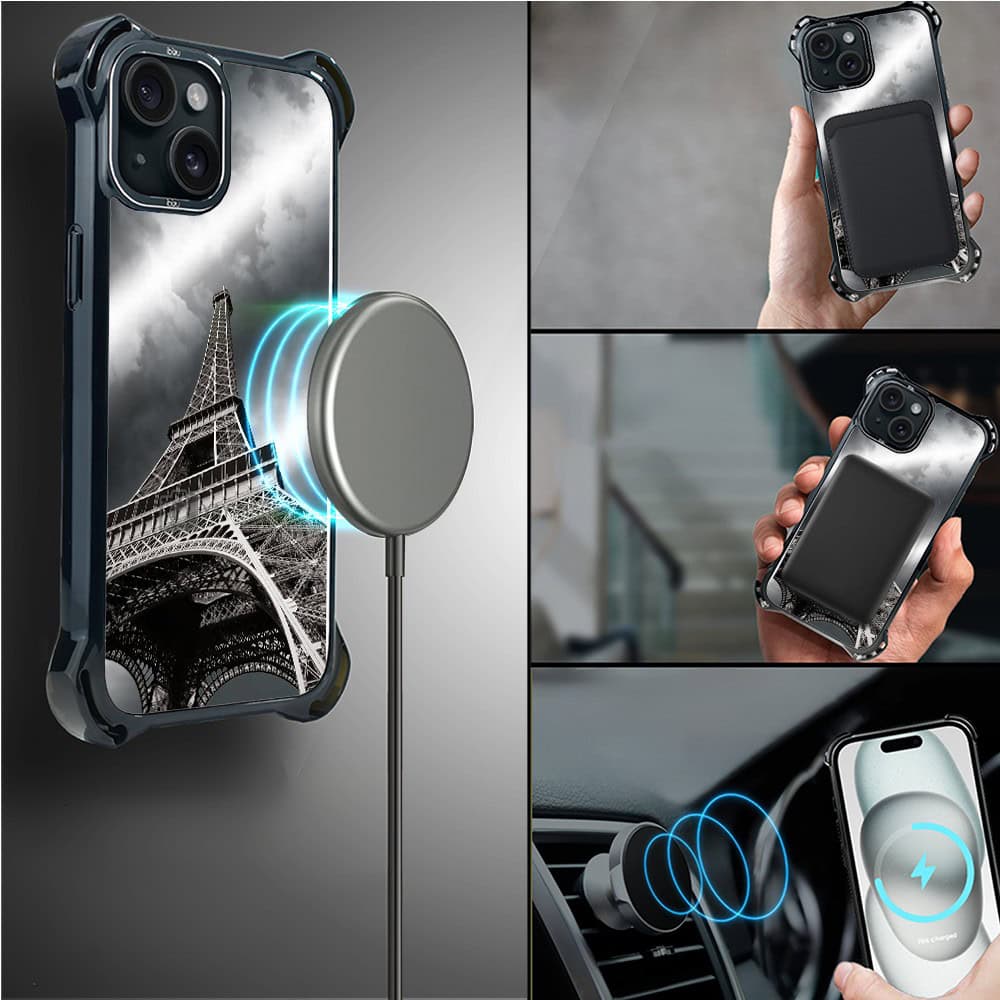 Etui do iPhone 15, Ibizu DropGuard Ultra z MagSafe, Noir City, Wieża Eiffla