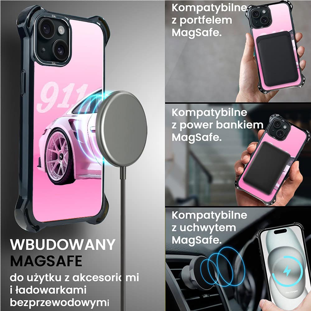 Etui do iPhone 15, Ibizu DropGuard Ultra z MagSafe, TechDrive, 911 różowe