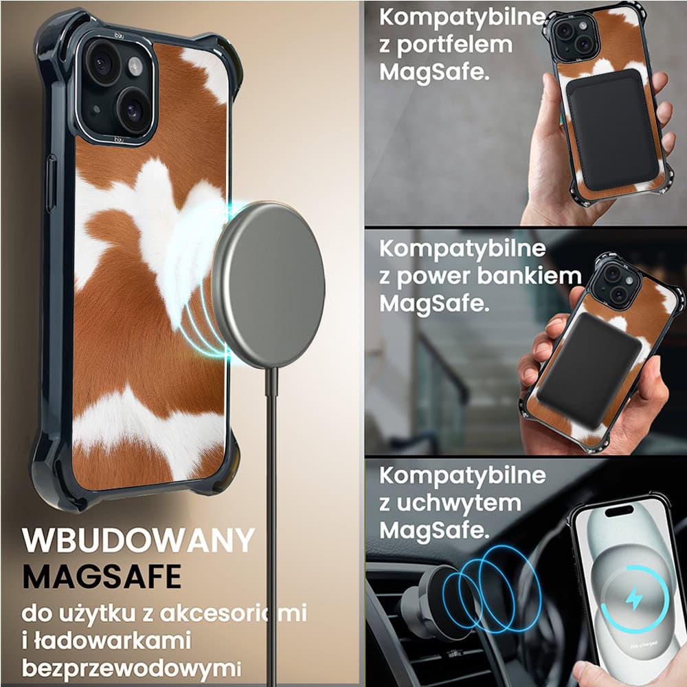 Etui do iPhone 15, Ibizu DropGuard Ultra z MagSafe, Zew Natury, Alpejska krowa