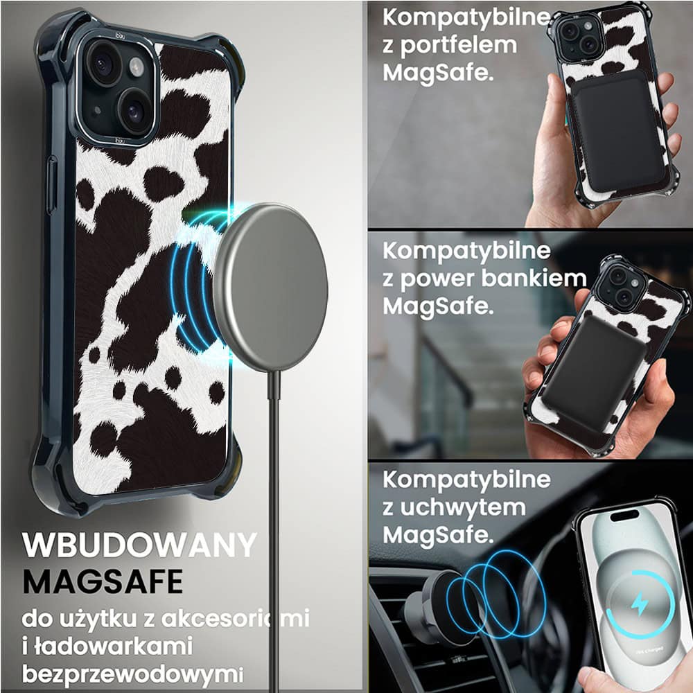 Etui do iPhone 15, Ibizu DropGuard Ultra z MagSafe, Zew Natury, Polska krowa
