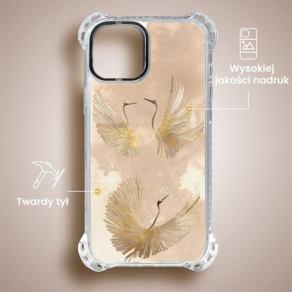 Etui do iPhone 15, Ibizu DropGuard Ultra z MagSafe, Boho, Złote żurawie