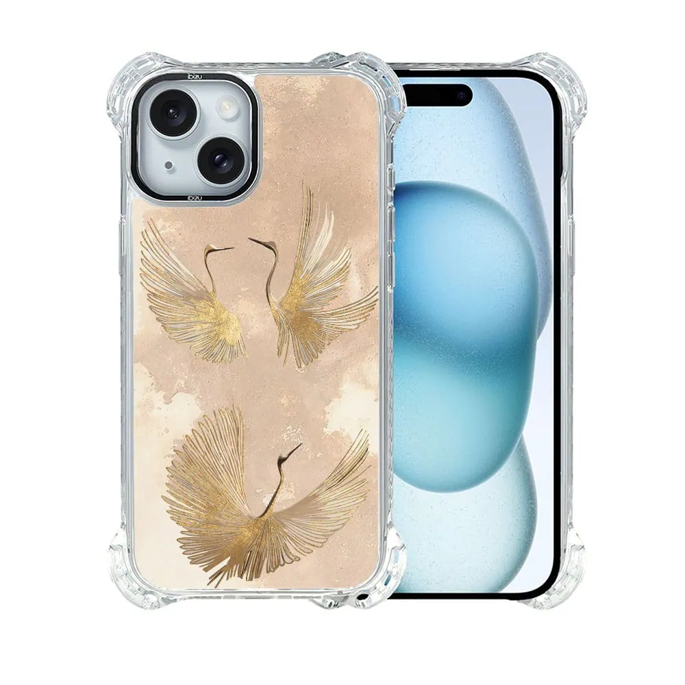 Etui do iPhone 15, Ibizu DropGuard Ultra z MagSafe, Boho, Złote żurawie