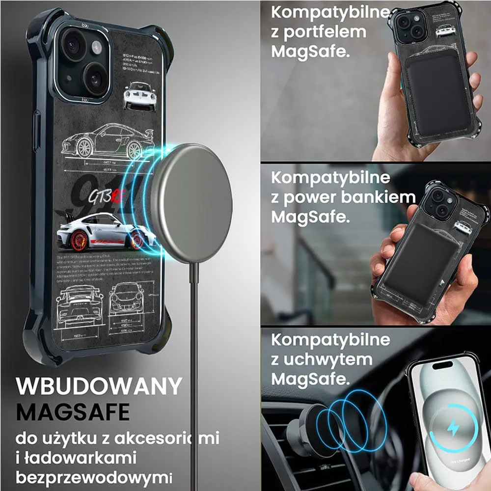 Etui do iPhone 15, Ibizu DropGuard Ultra z MagSafe, TechDrive, 911 GT3 RS