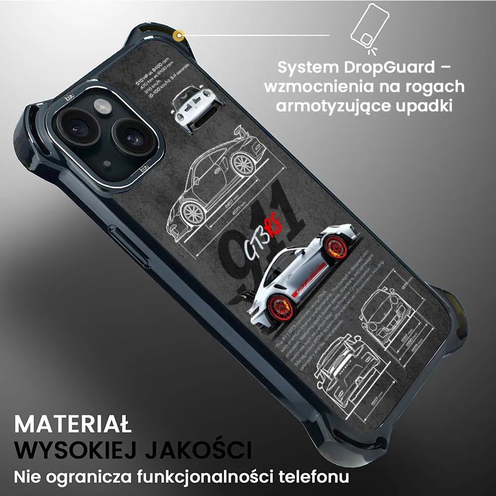 Etui do iPhone 15, Ibizu DropGuard Ultra z MagSafe, TechDrive, 911 GT3 RS