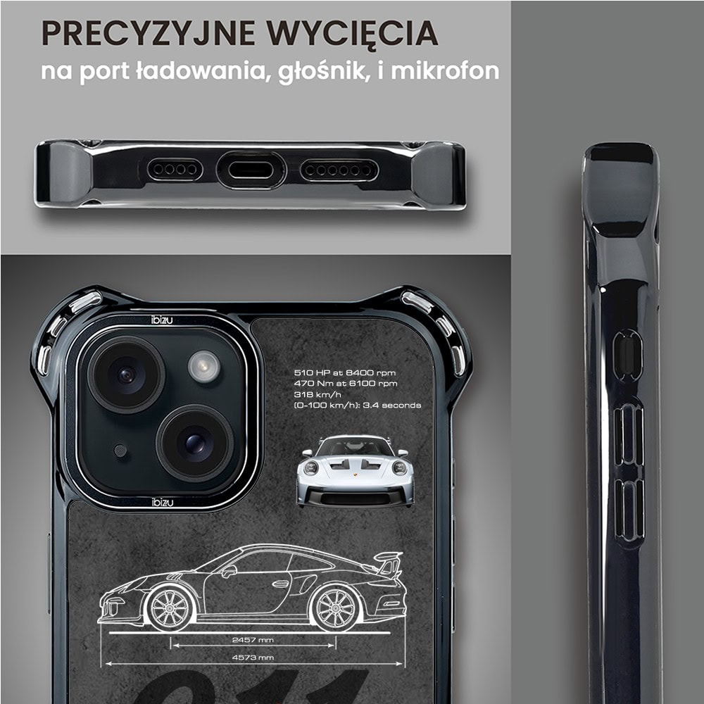 Etui do iPhone 15, Ibizu DropGuard Ultra z MagSafe, TechDrive, 911 GT3 RS