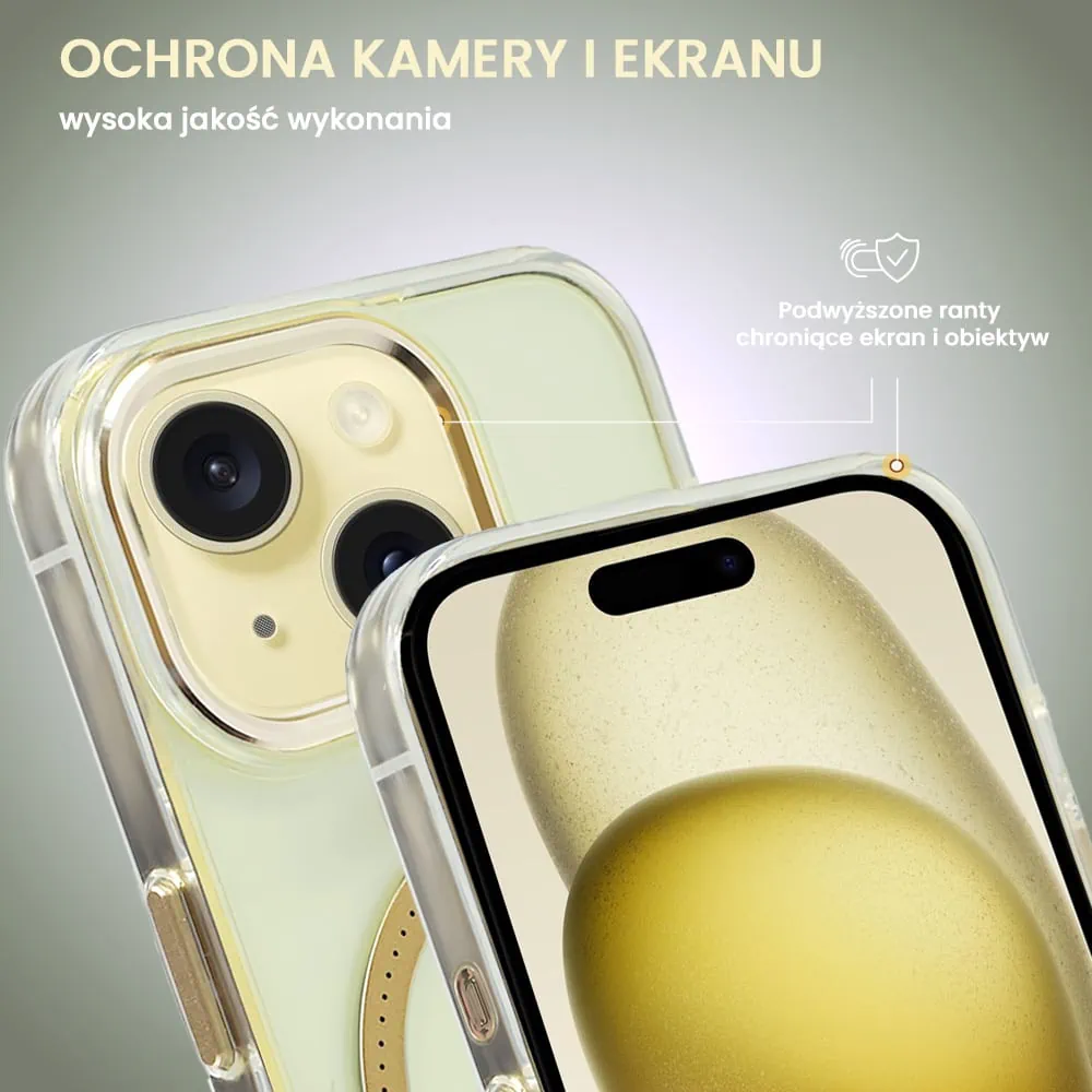 Etui do iPhone 15 Ibizu Premium Slim MagSafe cienkie, przeźroczyste, złote