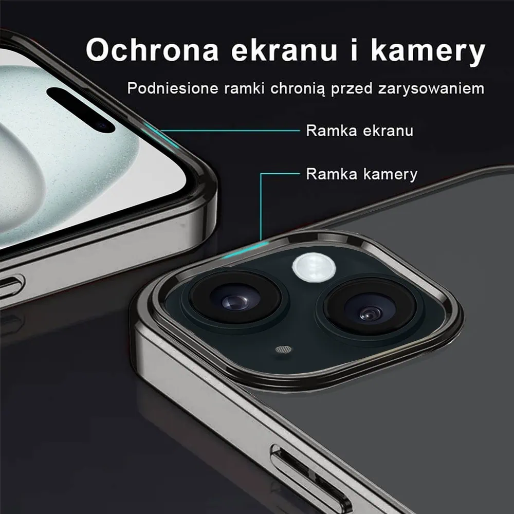 Etui do iPhone 15 JETech Simple Metallic Black, przeźroczyste z ramką w kolorze czarnym (OUTLET)