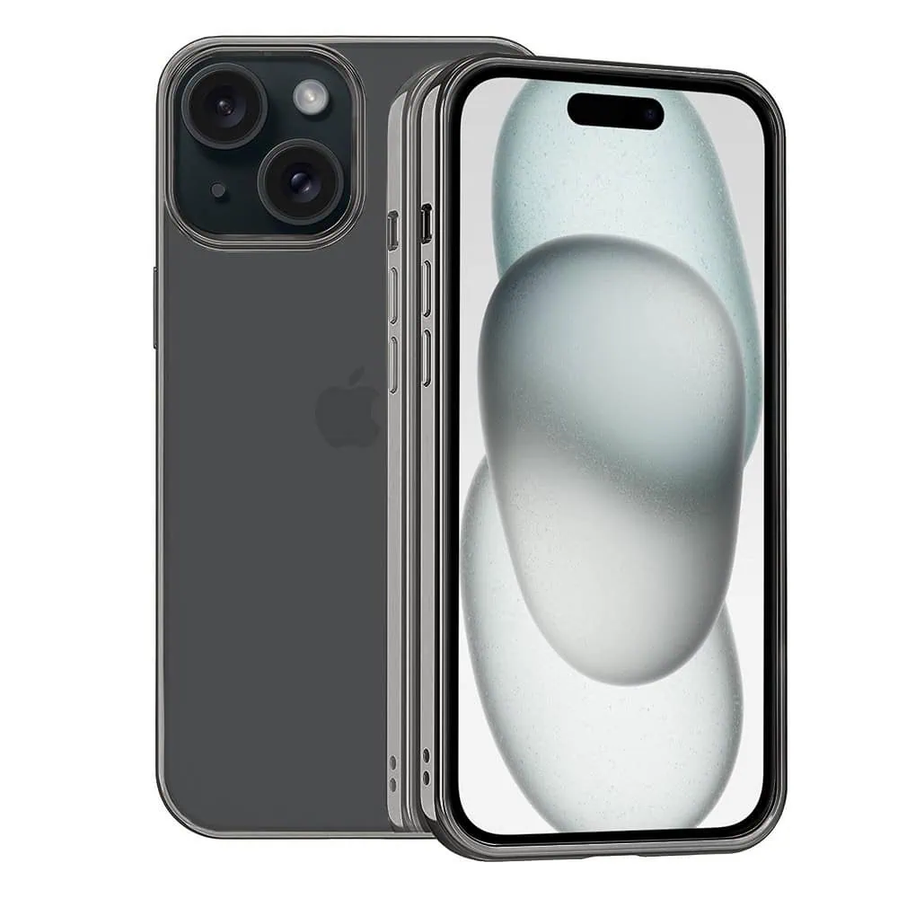 Etui do iPhone 15 JETech Simple Metallic Black, przeźroczyste z ramką w kolorze czarnym (OUTLET)