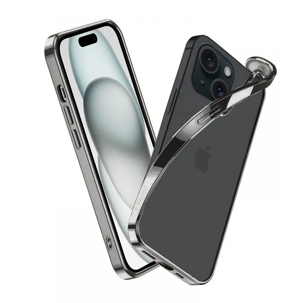 Etui do iPhone 15 JETech Simple Metallic Black, przeźroczyste z ramką w kolorze czarnym (OUTLET)