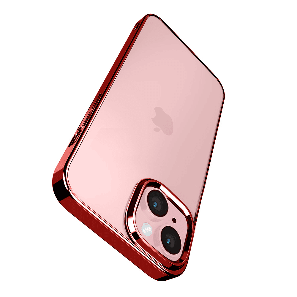 Etui do iPhone 15 JETech Simple Metallic Red, przeźroczyste z ramką w kolorze czerwonym (OUTLET)