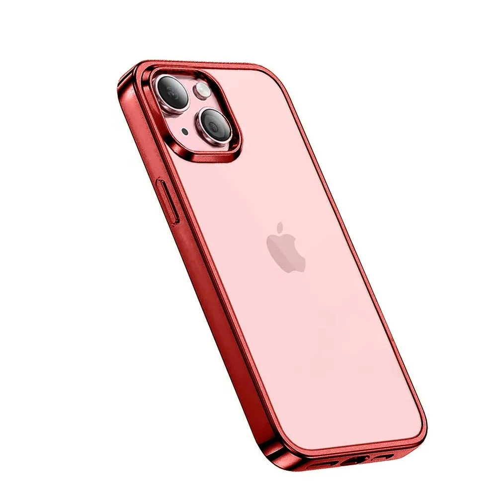 Etui do iPhone 15 JETech Simple Metallic Red, przeźroczyste z ramką w kolorze czerwonym (OUTLET)