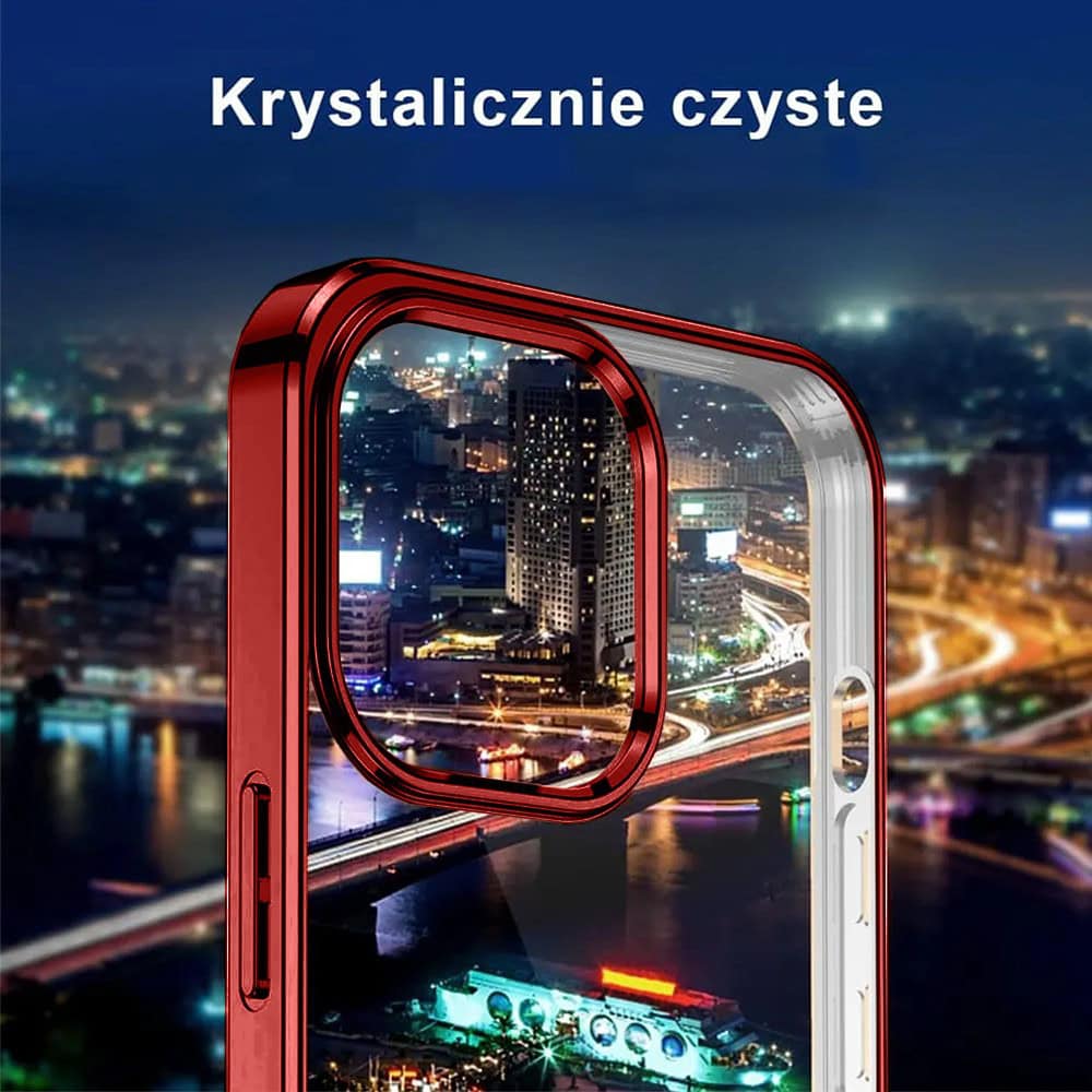 Etui do iPhone 15 JETech Simple Metallic Red, przeźroczyste z ramką w kolorze czerwonym (OUTLET)