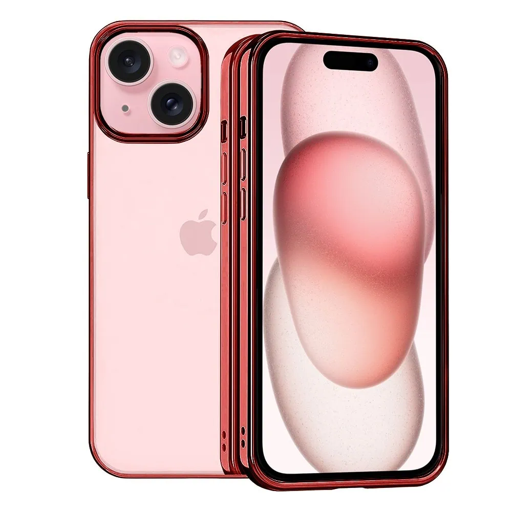 Etui do iPhone 15 JETech Simple Metallic Red, przeźroczyste z ramką w kolorze czerwonym (OUTLET)