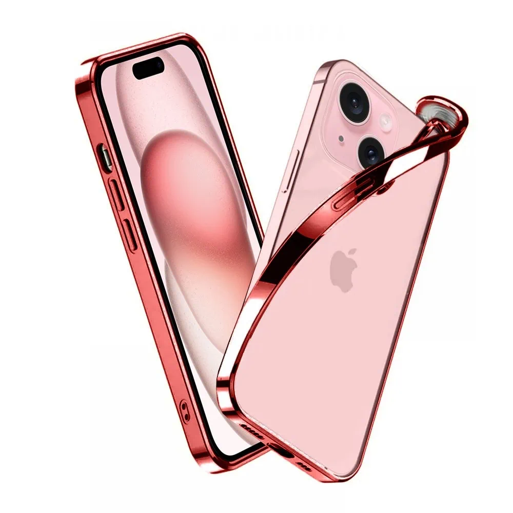 Etui do iPhone 15 JETech Simple Metallic Red, przeźroczyste z ramką w kolorze czerwonym (OUTLET)