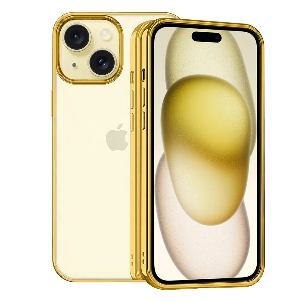 Etui do iPhone 15 JETech Simple Metallic gold przeźroczyste z ramką w kolorze złotym (OUTLET)