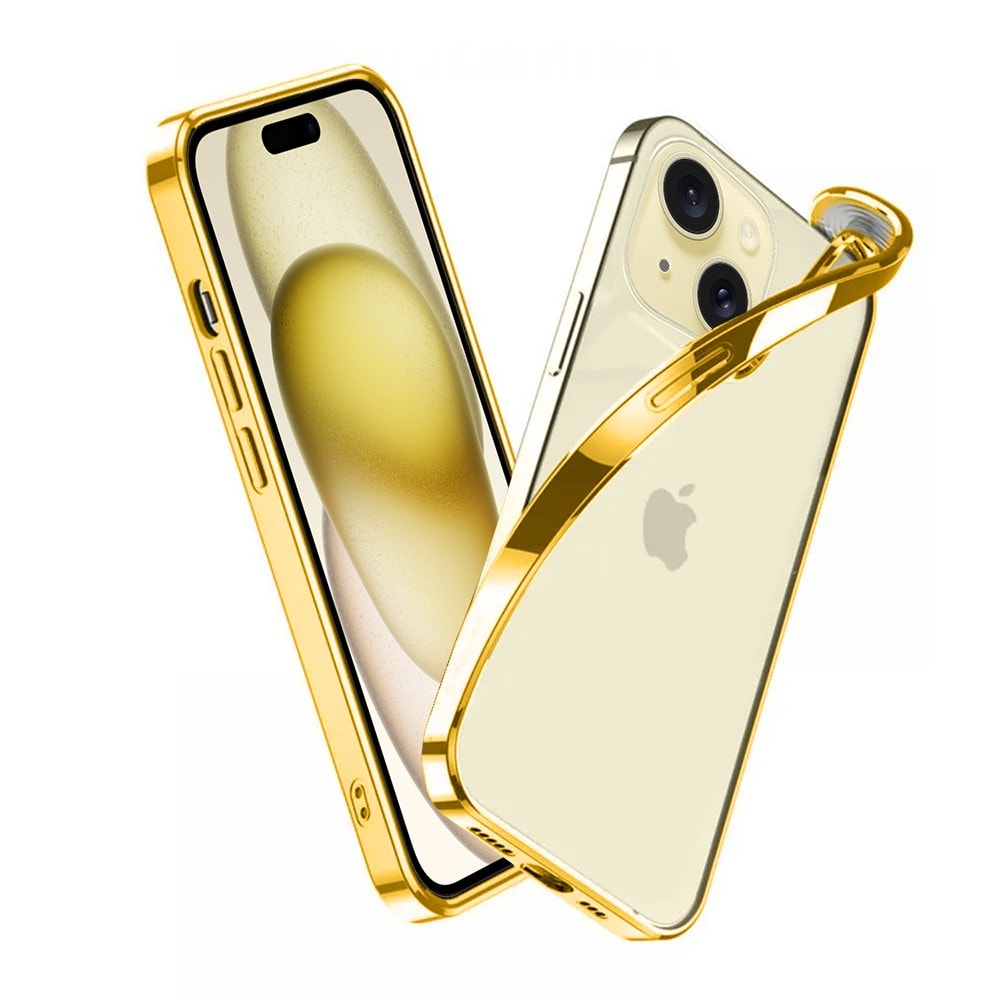 Etui do iPhone 15 JETech Simple Metallic gold przeźroczyste z ramką w kolorze złotym (OUTLET)