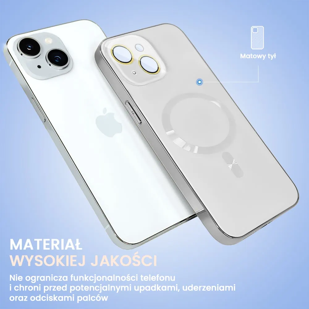 Etui do iPhone 15 Plus Jolly Magsafe Protect, z osłoną obiektywów, białe ze srebrną ramką