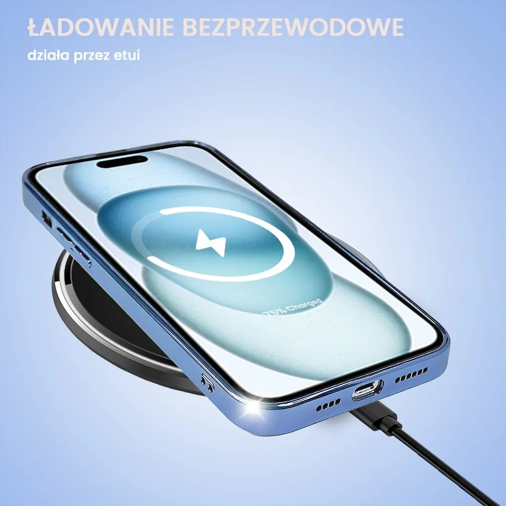 Etui do iPhone 15 Plus Jolly Magsafe Protect, z osłoną obiektywów, niebieskie z ozdobną ramką
