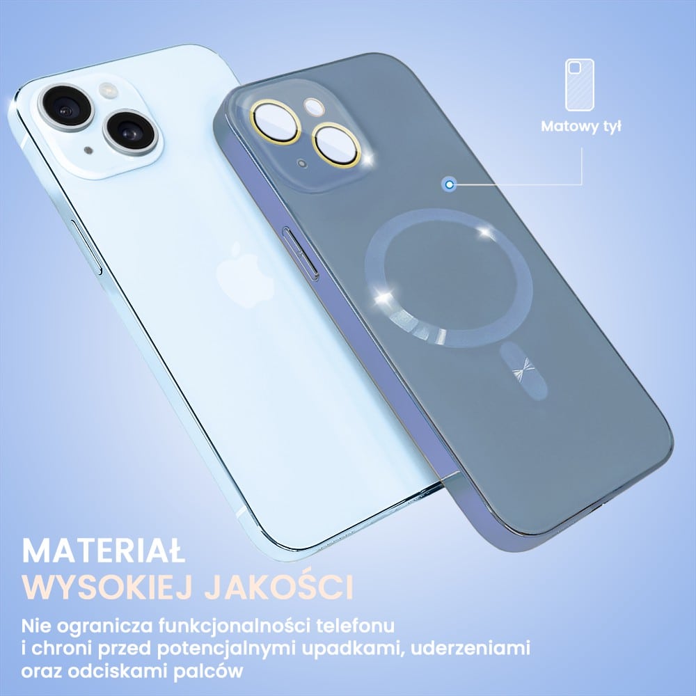 Etui do iPhone 15 Plus Jolly Magsafe Protect, z osłoną obiektywów, niebieskie z ozdobną ramką