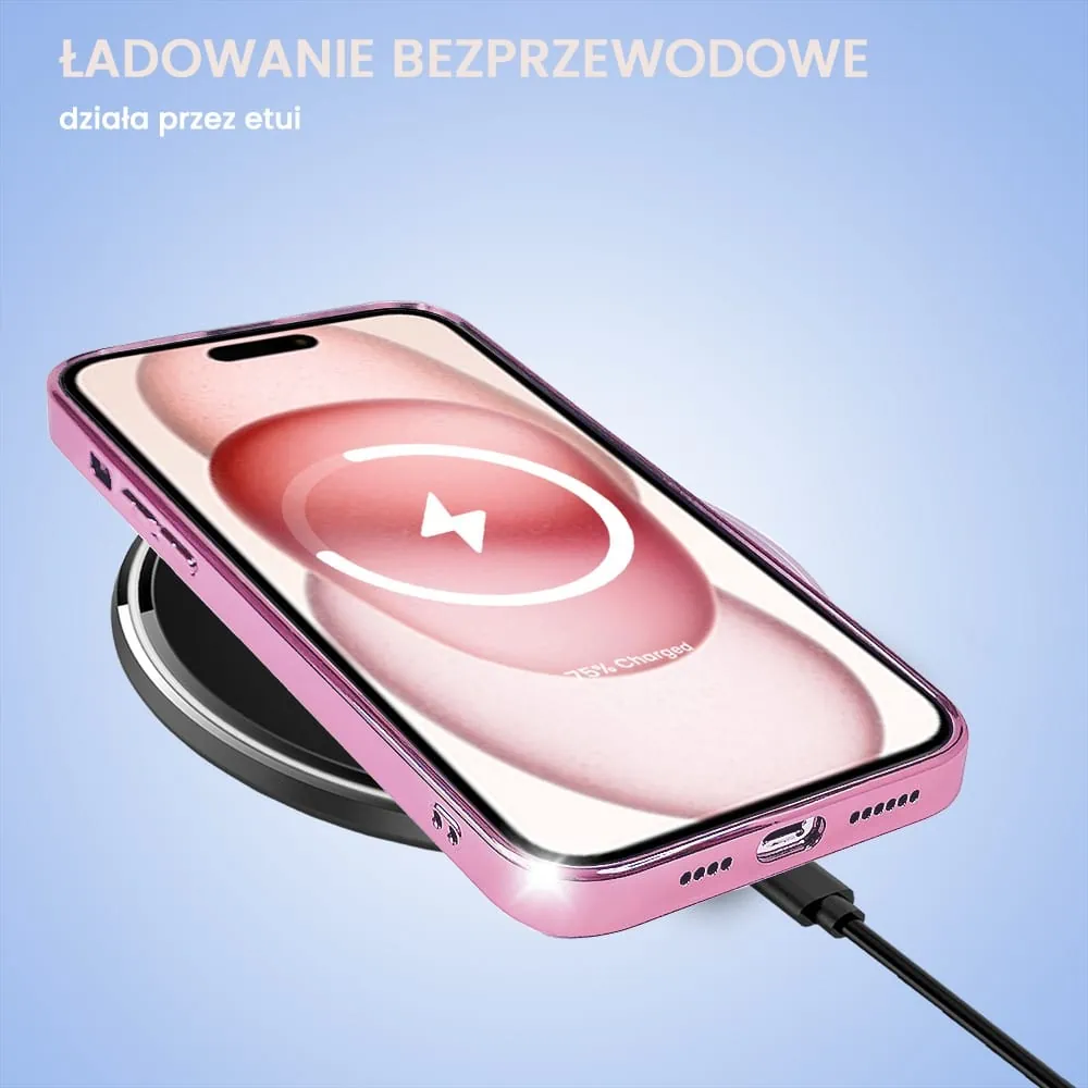 Etui do iPhone 15 Plus Jolly Magsafe Protect, z osłoną obiektywów, różowe z ozdobną ramką