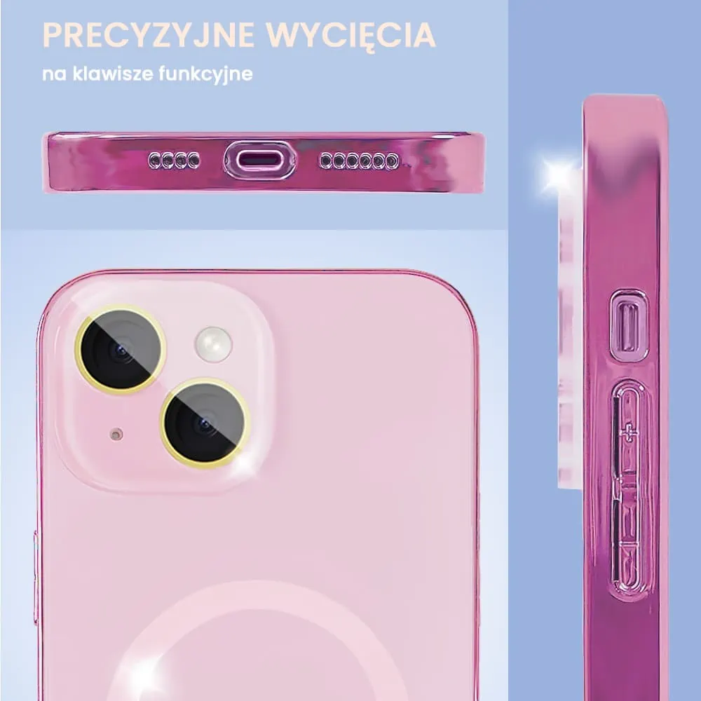 Etui do iPhone 15 Plus Jolly Magsafe Protect, z osłoną obiektywów, różowe z ozdobną ramką