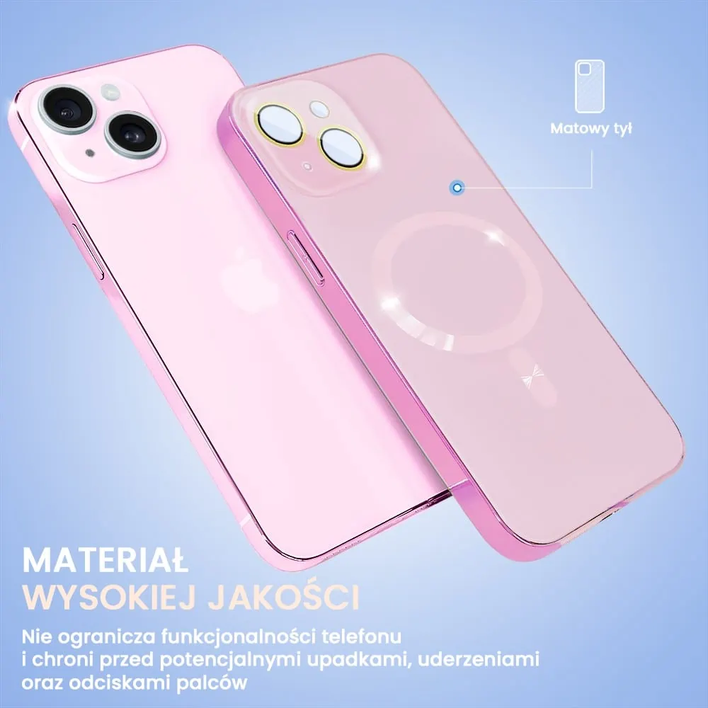 Etui do iPhone 15 Plus Jolly Magsafe Protect, z osłoną obiektywów, różowe z ozdobną ramką