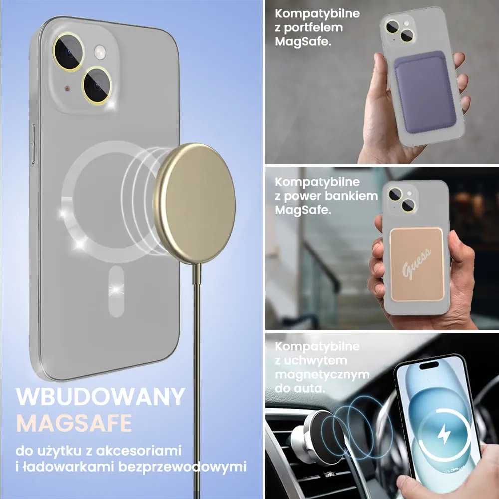 Etui do iPhone 15 Plus Jolly Magsafe Protect, z osłoną obiektywów, srebrne z ozdobną ramką