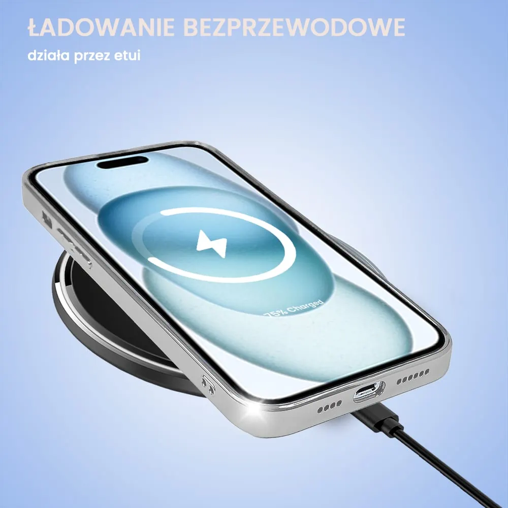 Etui do iPhone 15 Plus Jolly Magsafe Protect, z osłoną obiektywów, srebrne z ozdobną ramką
