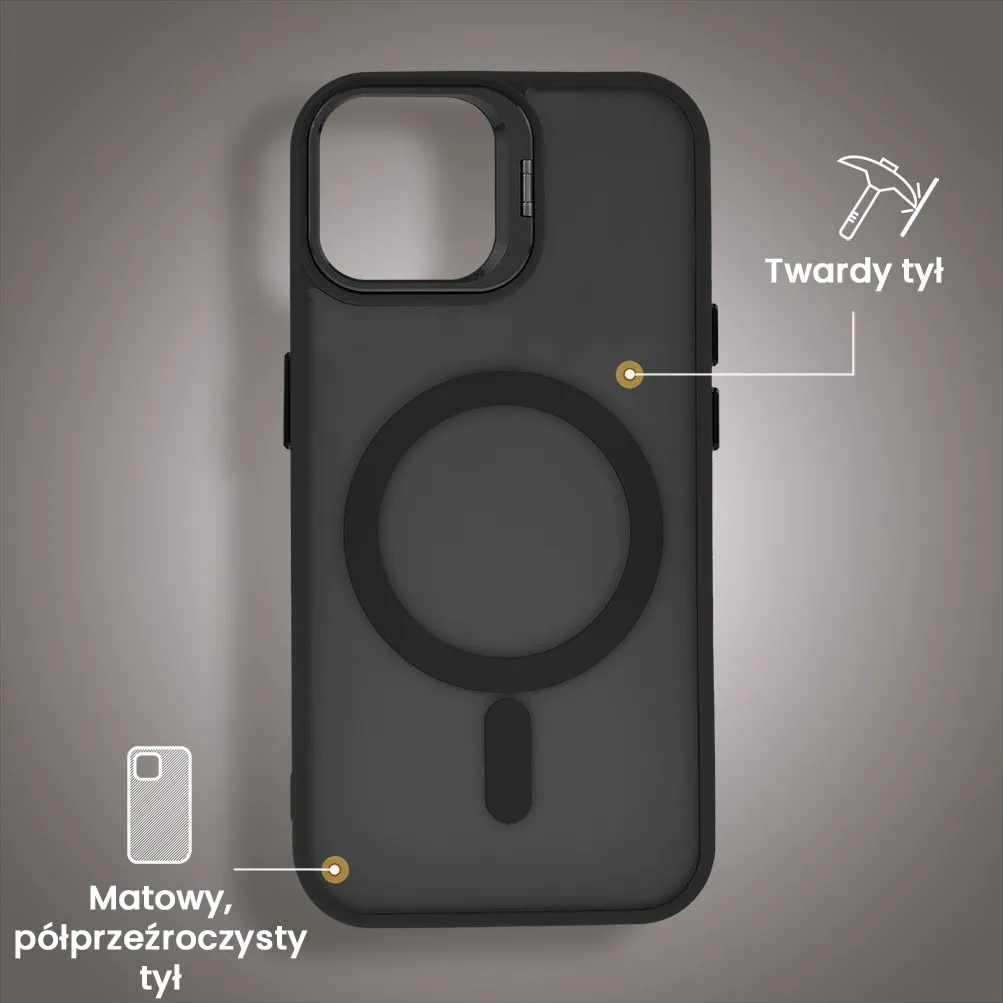 Etui do iPhone 15 MagSafe Arctic Stand, półprzeźroczyste, z podstawką, czarne