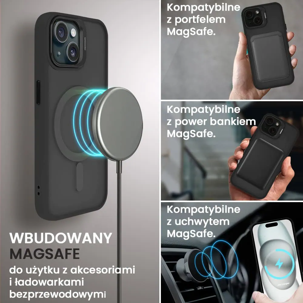 Etui do iPhone 15 MagSafe Arctic Stand, półprzeźroczyste, z podstawką, czarne