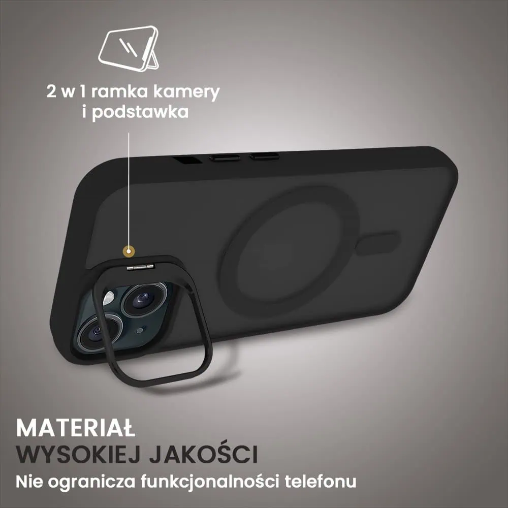 Etui do iPhone 15 MagSafe Arctic Stand, półprzeźroczyste, z podstawką, czarne