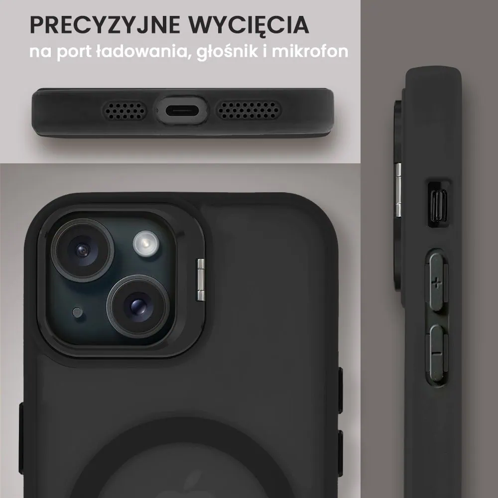 Etui do iPhone 15 MagSafe Arctic Stand, półprzeźroczyste, z podstawką, czarne