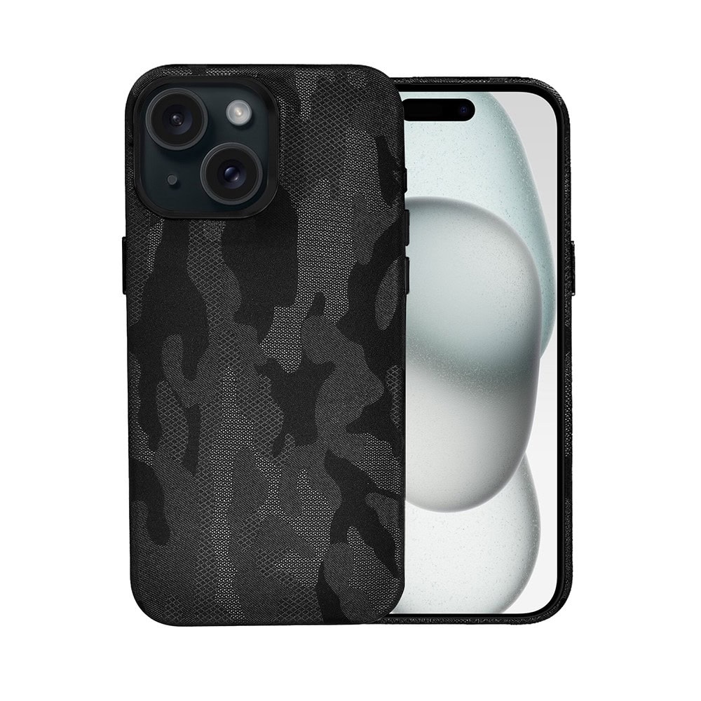 Etui do iPhone 15 MagSafe Army Shell, cienkie, twarde, powleczone materiałem, czarne