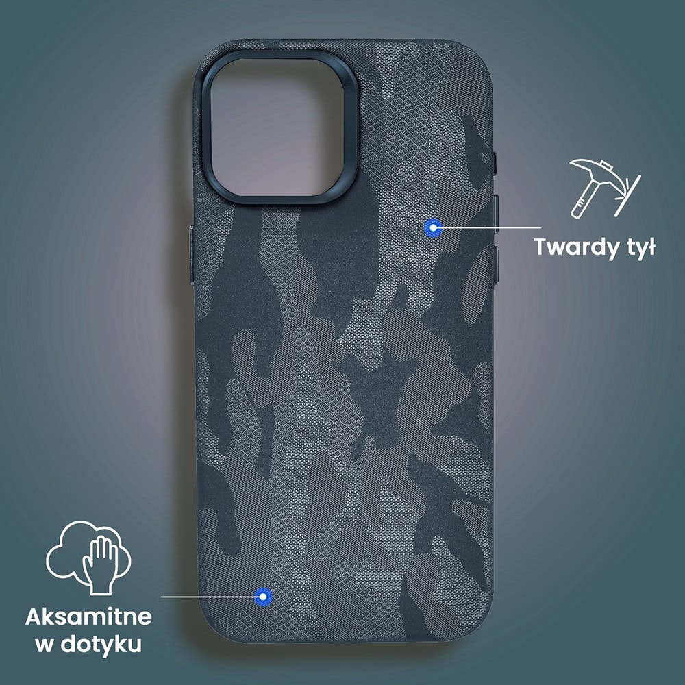 Etui do iPhone 15 MagSafe Army Shell, cienkie, twarde, powleczone materiałem, granatowe