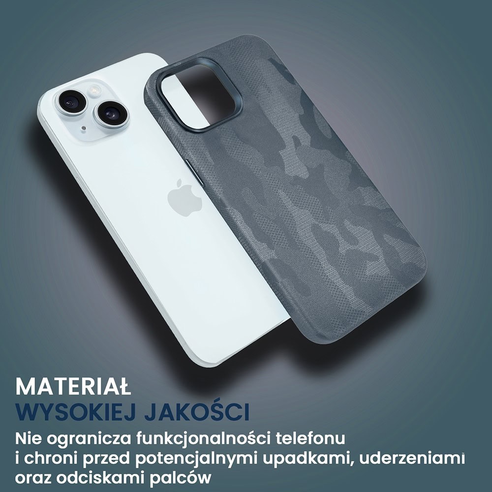 Etui do iPhone 15 MagSafe Army Shell, cienkie, twarde, powleczone materiałem, granatowe