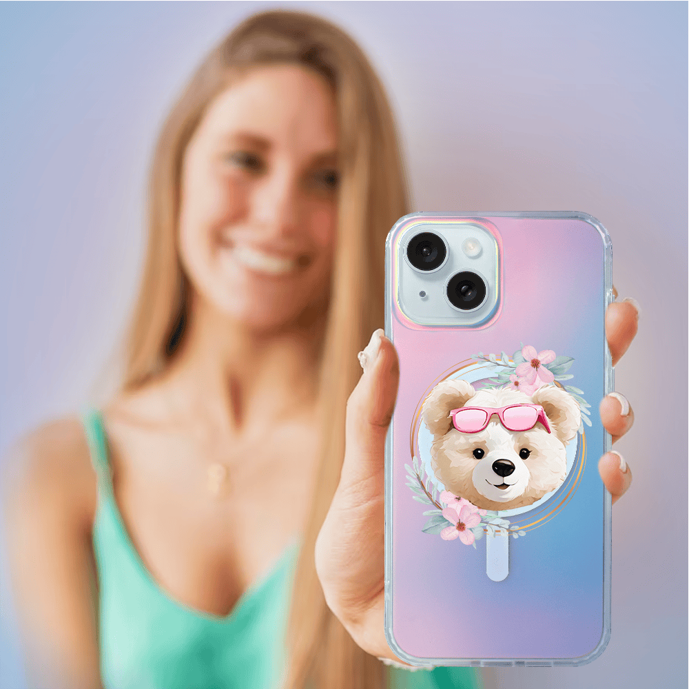 Etui do iPhone 15 Plus MagSafe Bear with Me, Flower Queen, miś z kwiatami, zmieniające kolor