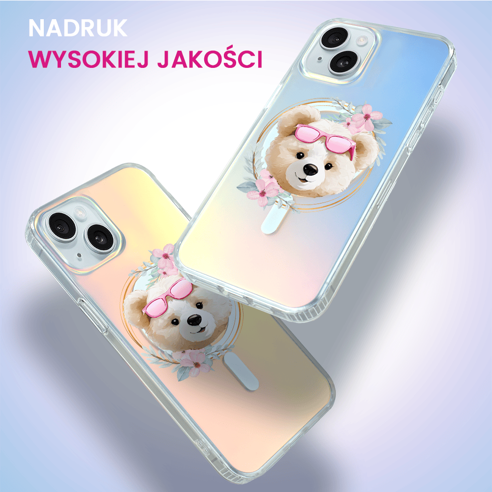 Etui do iPhone 15 Plus MagSafe Bear with Me, Flower Queen, miś z kwiatami, zmieniające kolor