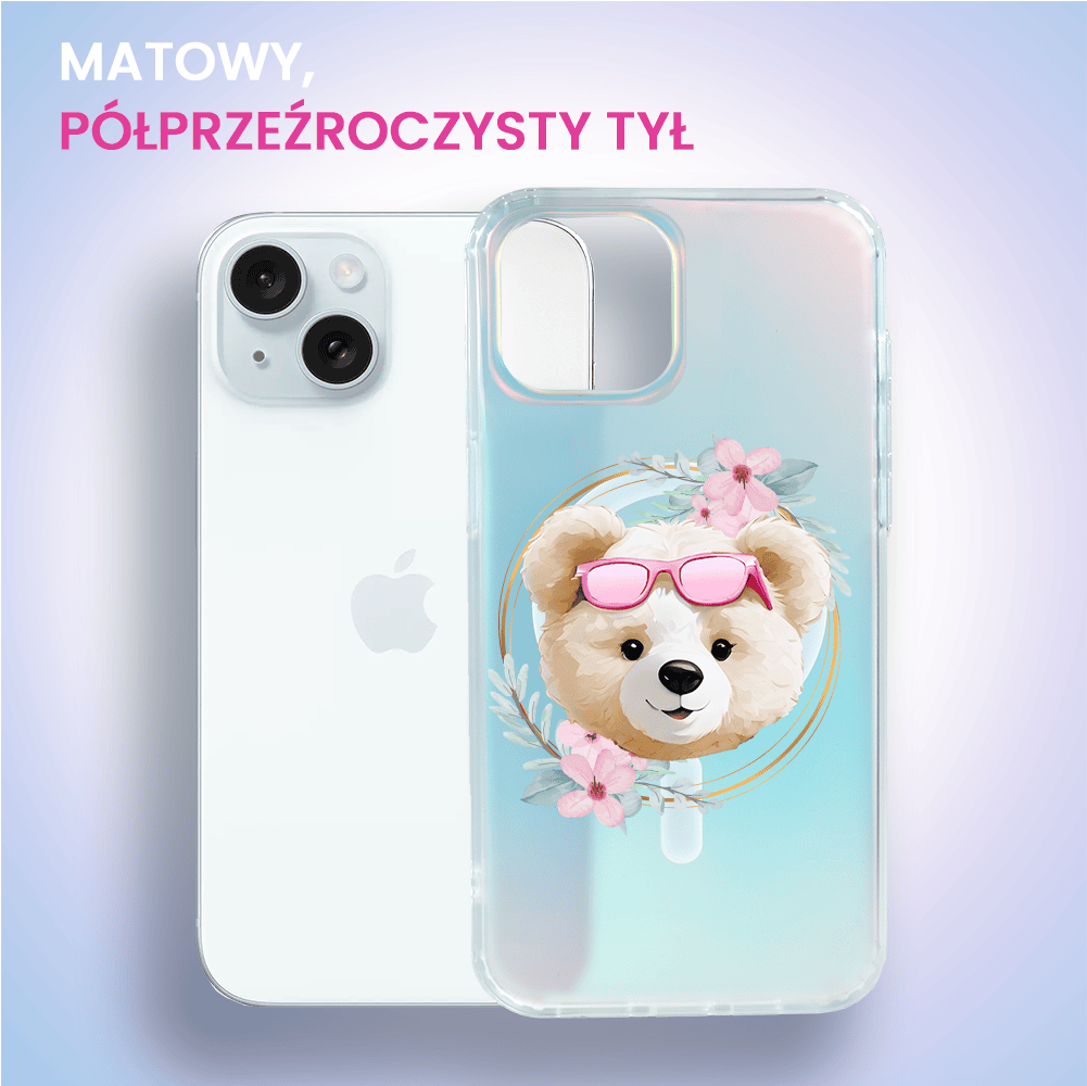 Etui do iPhone 15 Plus MagSafe Bear with Me, Flower Queen, miś z kwiatami, zmieniające kolor