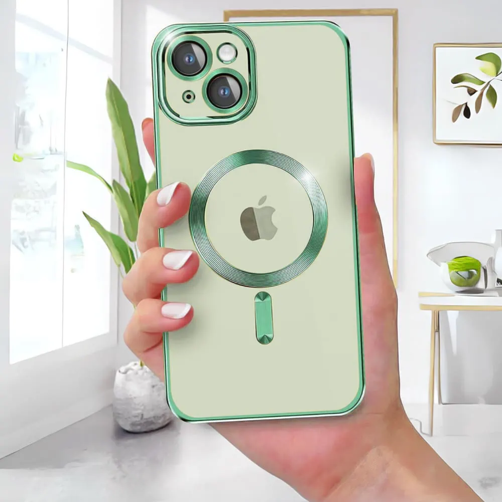 Etui do iPhone 15 MagSafe Luxury Protect przeźroczyste, hybrydowa ochrona kamery, alpejska zieleń (OUTLET)