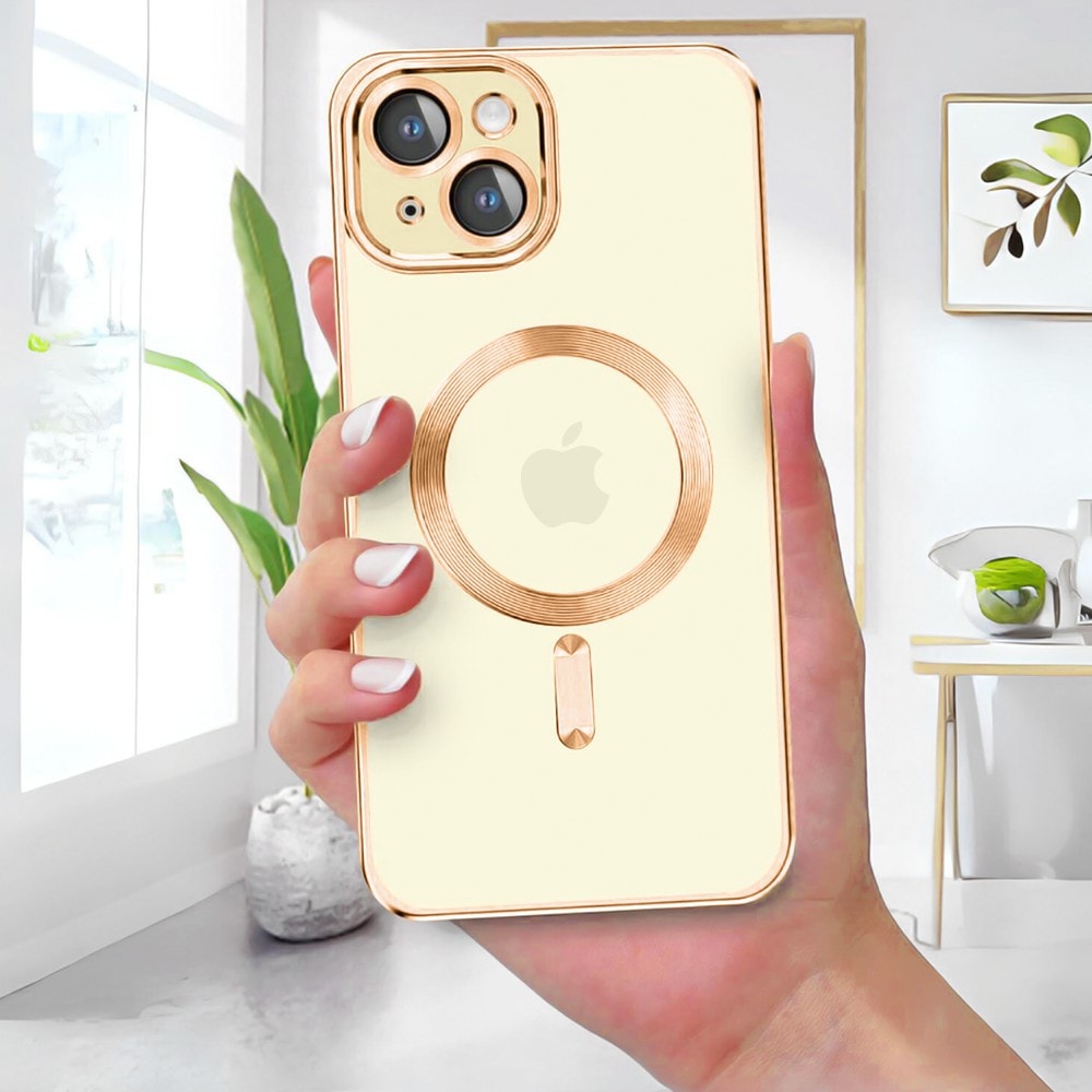 Etui do iPhone 15 Plus MagSafe Luxury Protect przeźroczyste, hybrydowa ochrona kamery, czerwone złoto (OUTLET)