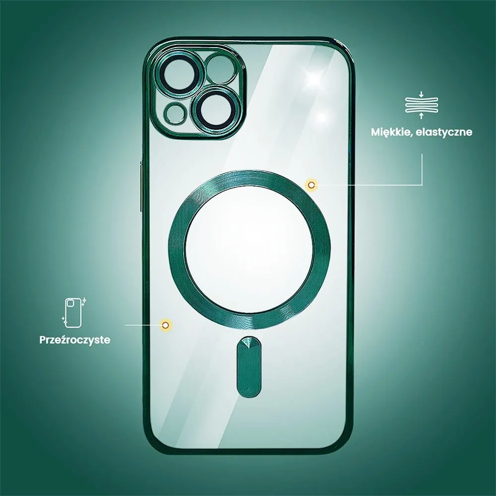 Etui do iPhone 15 MagSafe Luxury Protect przeźroczyste, hybrydowa ochrona kamery, miętowe