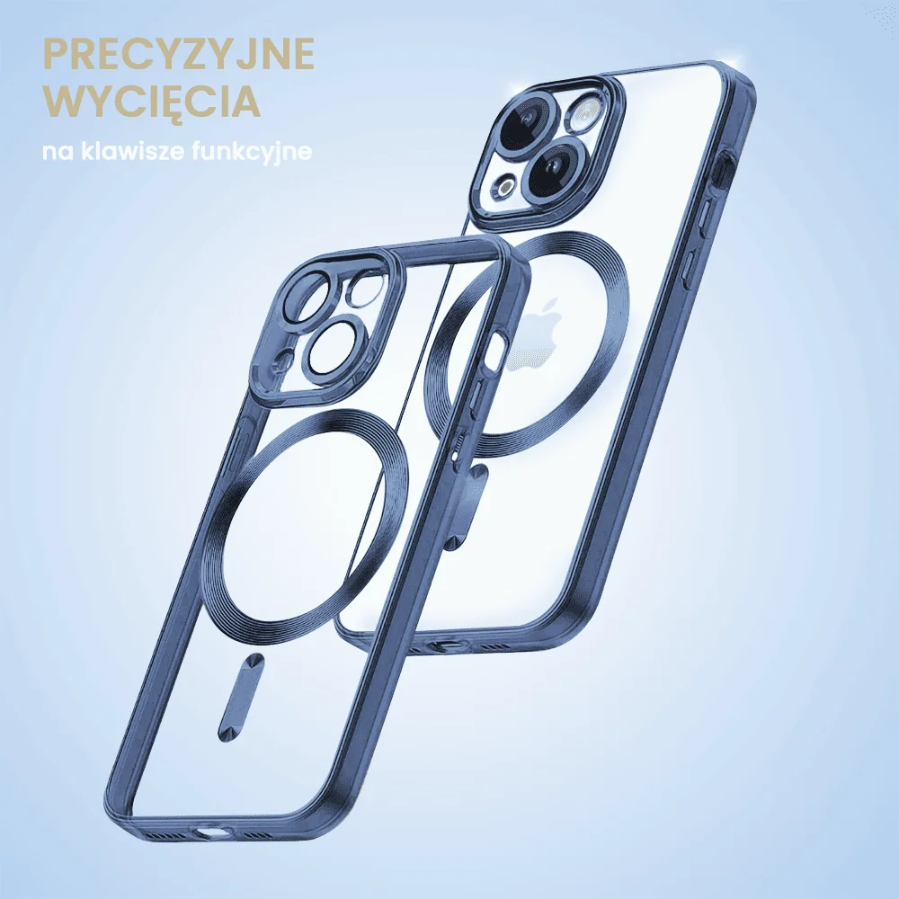 Etui do iPhone 15 MagSafe Luxury Protect przeźroczyste, hybrydowa ochrona kamery, głęboki niebieski