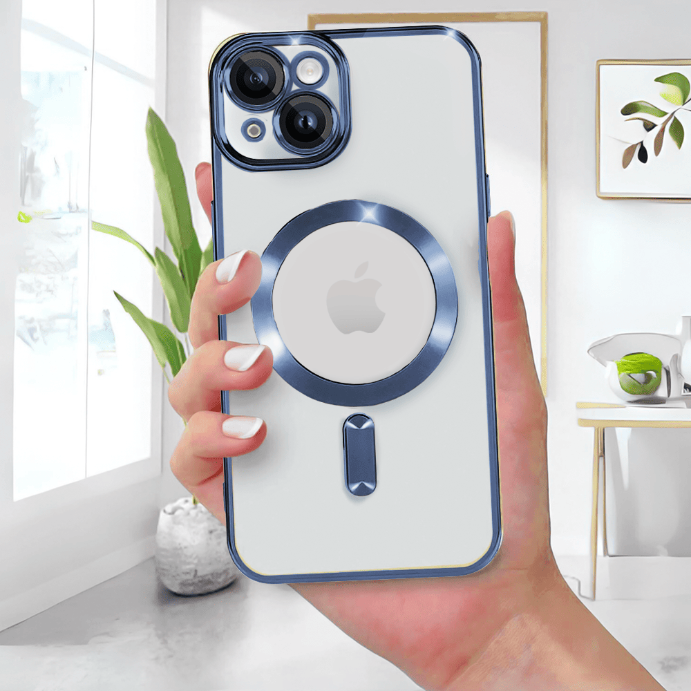 Etui do iPhone 15 MagSafe Luxury Protect przeźroczyste, hybrydowa ochrona kamery, głęboki niebieski